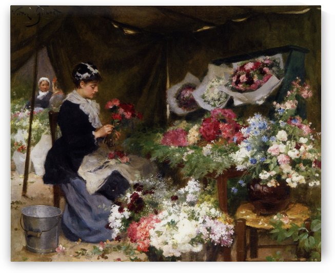 Flower Seller Making Bouquets by Victor Gilbert