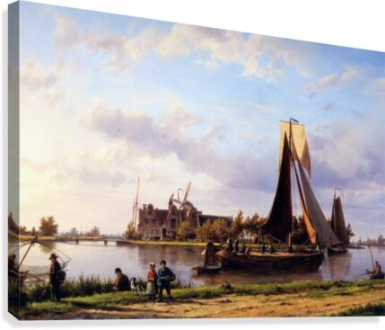 Ship sailing through canal Canvas Print