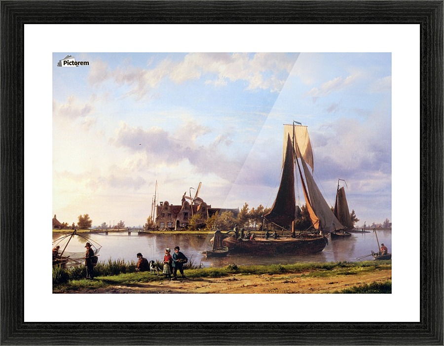 Ship sailing through canal Picture Frame print
