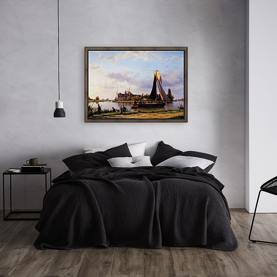 Ship sailing through canal Reproduction