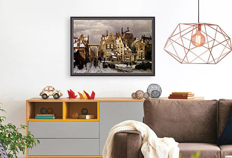 Winter city view by Willem Koekkoek
